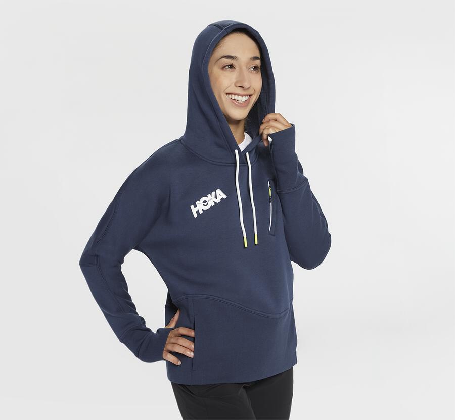 Hoka One One Kapşonlu Sweatshirt Kadın Lacivert - Performance - IB6931784